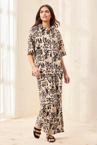 Linen Short Sleeve Button-Front Printed Camp Shirt-Canvas