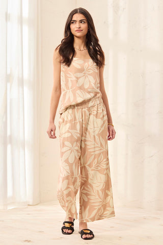 Flowy Linen Relaxed Wide-Leg Pants with Waistband-Desert