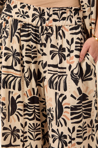 Linen Flowy Relaxed Wide-Leg Pants with Waistband-Desert