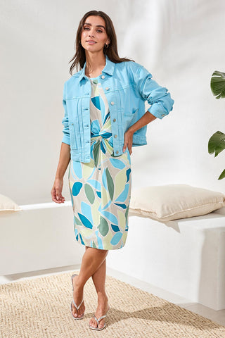 Comfort Stretch Denim Button-Front Jacket-Aqua sky