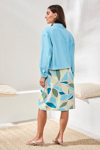 Comfort Stretch Denim Button-Front Jacket-Aqua sky