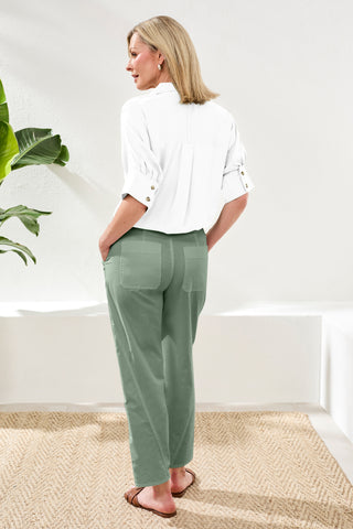 Stretch Slub Barrel Ankle Pant-Moss