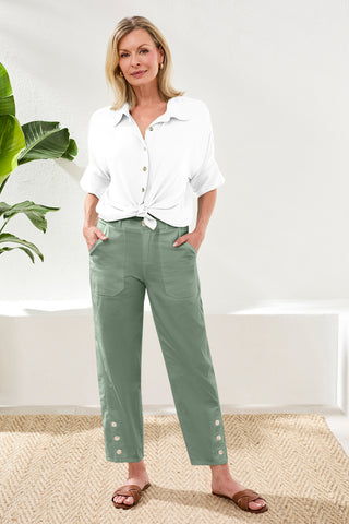 Stretch Slub Barrel Ankle Pant-Moss
