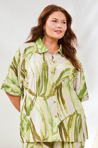 Size-Inclusive Flowy Linen Dolman Elbow Sleeve Blouse-Mintleaf