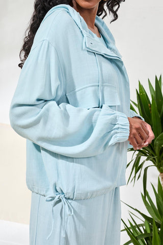 Lightweight Linen Button-Front Hooded Jacket-Ltaquasky