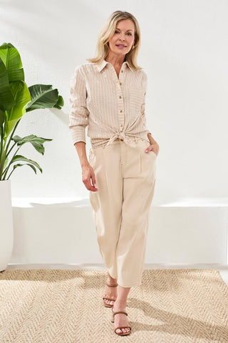 Classic Collard Striped Shirt Breathable Seersucker-Chambray