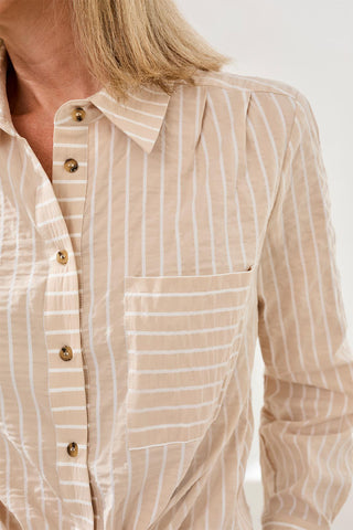 Classic Collard Striped Shirt Breathable Seersucker-Chambray