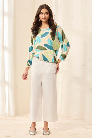 Signature Stretch Twill Button‑Front Wide‑Leg Ankle Pants-White