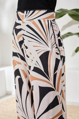 Flowy Wide Leg Pants with Waistband & Pockets-Chestnut