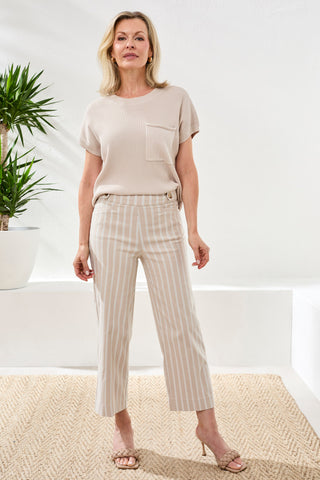 Bengaline Stripe Pull-On Capri Pants-Beach