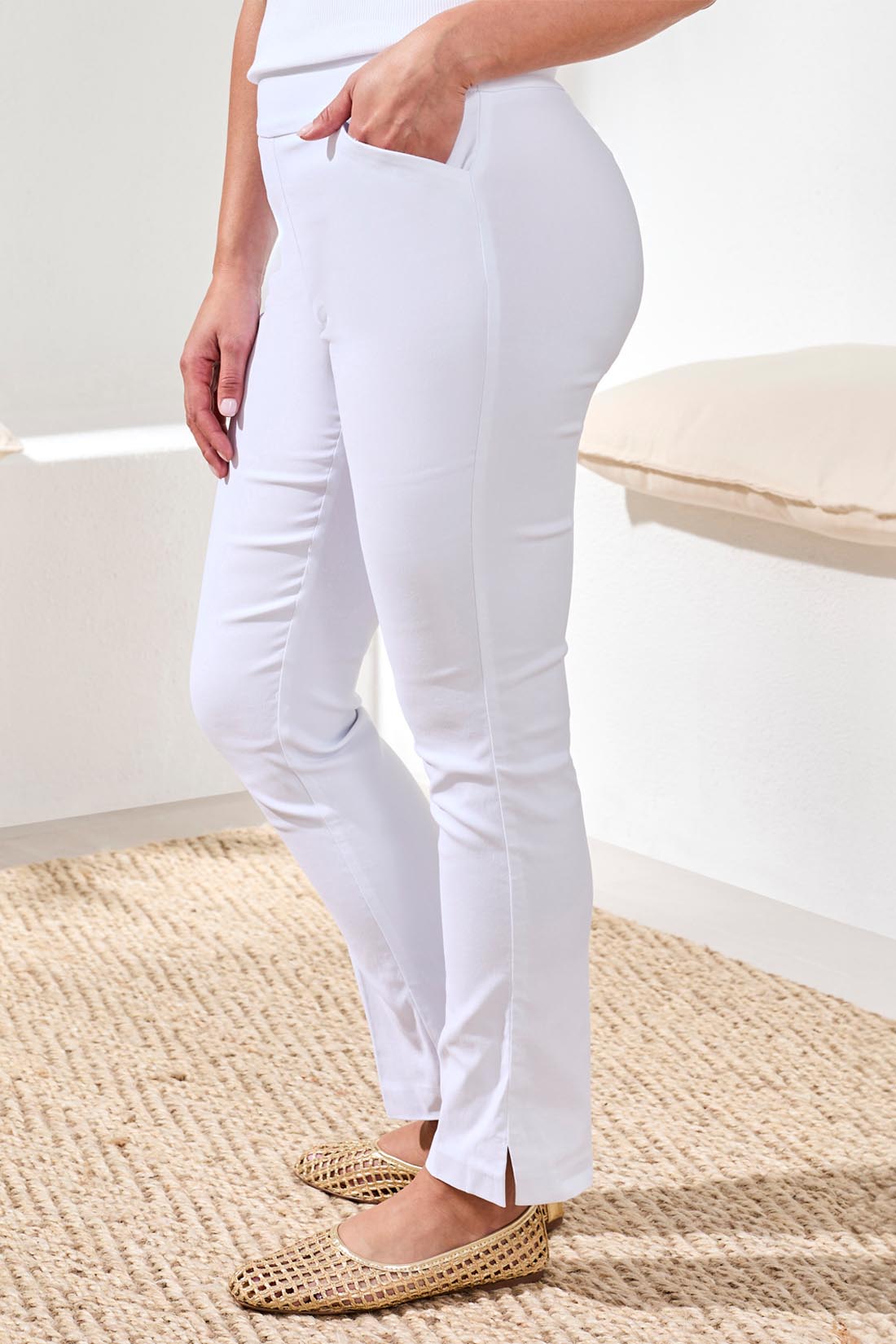 Performance Stretch Flatten It Slimming Ankle Pants-White Tribal Fashion Performance Stretch Flatten It Slimming Ankle Pants-White Tribal Fashion