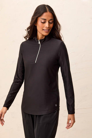 UPF 50+ High Performance Quarter-Zip Long Sleeve Pullover-Black