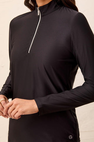 UPF 50+ High Performance Quarter-Zip Long Sleeve Pullover-Black