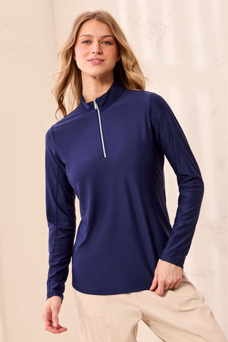 Chandail Anti-Uv 50+ À Col Montant Zippé-Marine Foncé