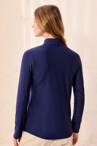 Chandail Anti-Uv 50+ À Col Montant Zippé-Marine Foncé