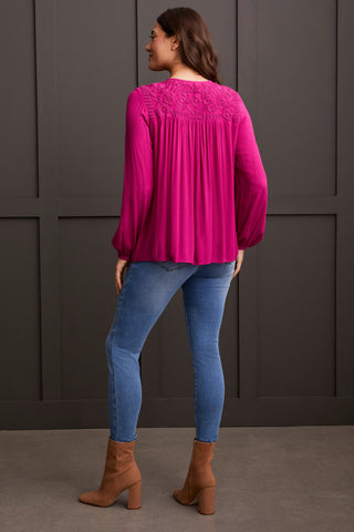 LONG SLEEVE BLOUSE WITH EMBROIDERY-Port wine