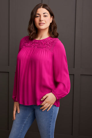 LONG SLEEVE BLOUSE WITH EMBROIDERY-Port wine