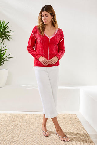 Chandail Col V Effet Vintage-Gardénia