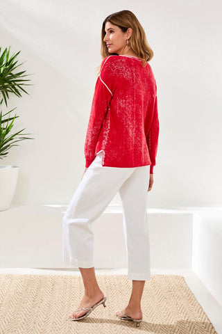 Chandail Col V Effet Vintage-Gardénia