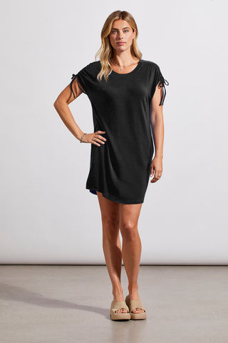 RUCHED SHOULDERS WITH OPEN BACK BEACH DRESS-Black