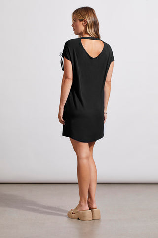 RUCHED SHOULDERS WITH OPEN BACK BEACH DRESS-Black