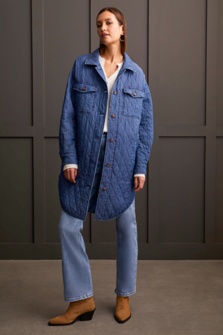 LONG BUTTON-UP QUILTED JACKET-Bluechambray