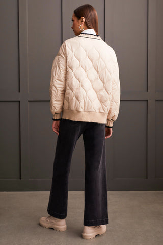 QUILTED CARDIGAN WITH SWEATER DETAIL-Beige