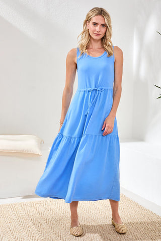 Mixed media Sleeveless Maxi Dress-Sky