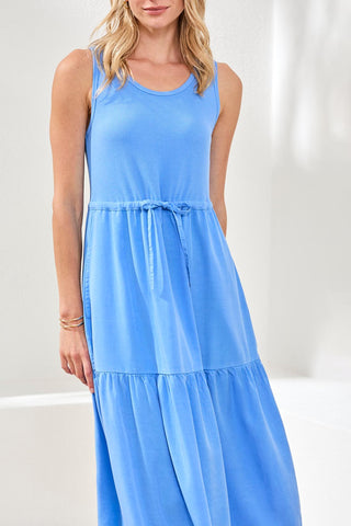 Mixed media Sleeveless Maxi Dress-Sky
