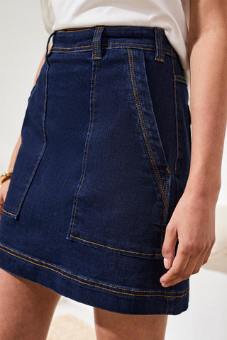 Comfort Stretch Audrey Pull-On Denim Skort Patch Pockets-Rinse