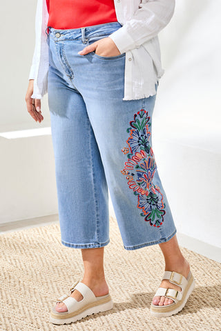 Size Inclusive Audrey Wide-Crop Jeans With Embroidery-Desertblue
