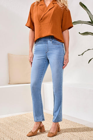 Sophia Curvy Boundless Stretch Denim Pull-On Straight Leg Jeans-Coastalblue