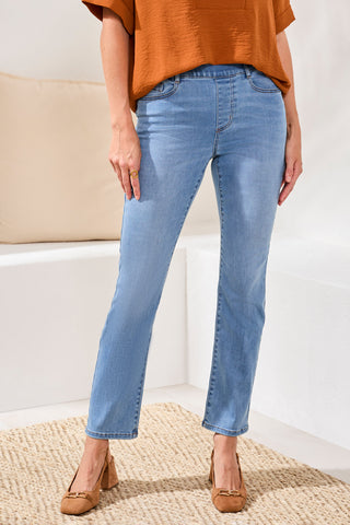 Sophia Curvy Boundless Stretch Denim Pull-On Straight Leg Jeans-Coastalblue