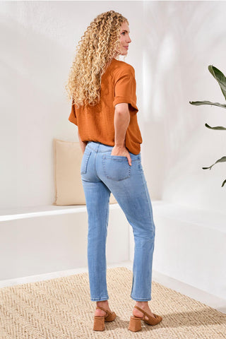 Sophia Curvy Boundless Stretch Denim Pull-On Straight Leg Jeans-Coastalblue