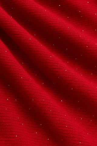 Shimmer Knit Drop Shoulder Turtleneck Sweater-Carmine