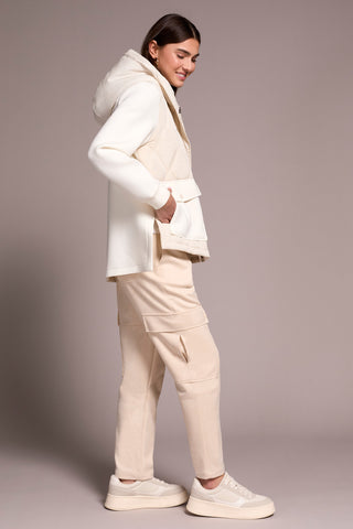 Quilted-Front Combo Puffer Coat-Cream