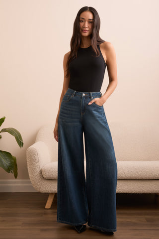 BLUE THREAD JENNA Drama Wide Leg Denim Jeans-Blueaway