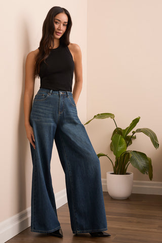 BLUE THREAD JENNA Drama Wide Leg Denim Jeans-Blueaway