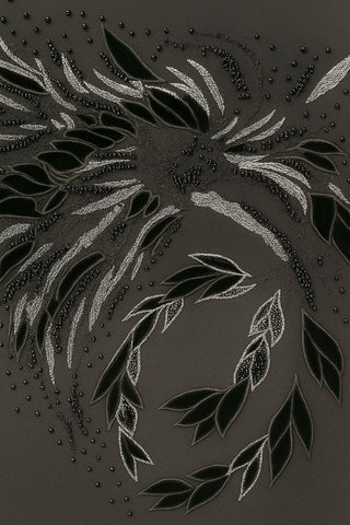 Beaded Embroidery Cap Sleeve Crew Neck Top-Black