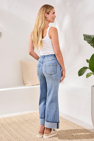 Brooke Cuffed Palazzo Jeans-Pebbleblue