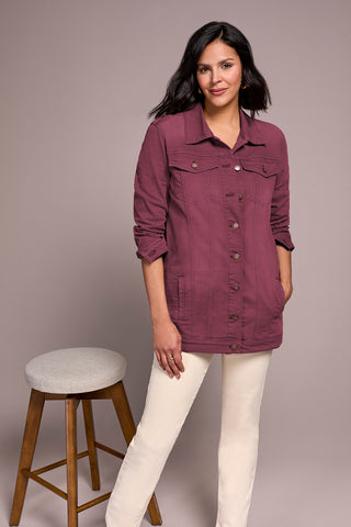 Denim Maxi Jacket-Passion plum
