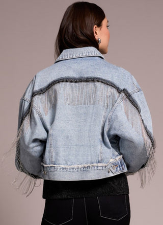Denim Jacket With Chain Fringe Detail At Back-Bluesnow