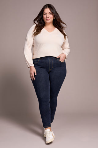 Audrey Mid Rise Pull-On Slim Ankle Glitter Jeans-Goldrinse