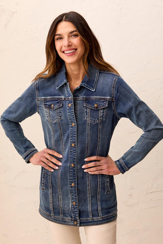 Comfort Stretch Denim Jacket with Snaps-Med.Wash