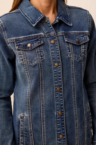 Comfort Stretch Denim Jacket with Snaps-Med.Wash