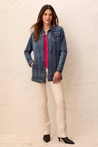 Comfort Stretch Denim Jacket with Snaps-Med.Wash