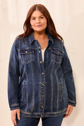 Veste En Denim Maxi Confort Extensible-Bleu Lavage Moyen
