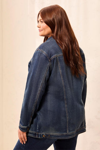 Veste En Denim Maxi Confort Extensible-Bleu Lavage Moyen