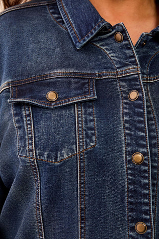 Veste En Denim Maxi Confort Extensible-Bleu Lavage Moyen
