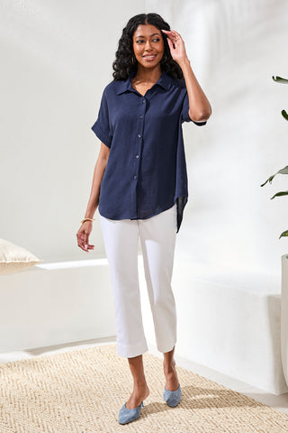 Airflow Relaxed Dolman Button-Down Shirt-Nautical